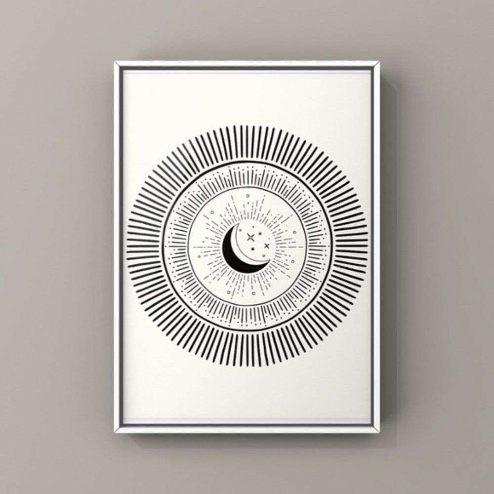 Minimalist boho moon & sun illustration art print
